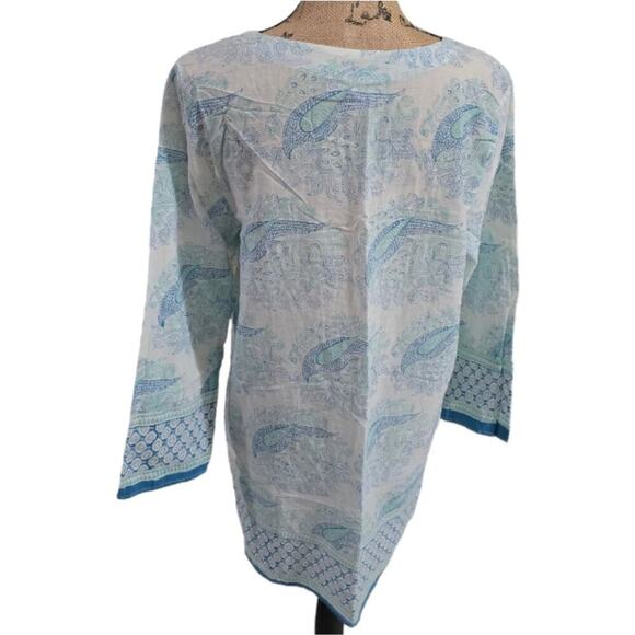 Calypso St. BARTh Aqua and Blue Paisley‎ Lightweight Coverup Tunic Size XS - Picture 2 of 6